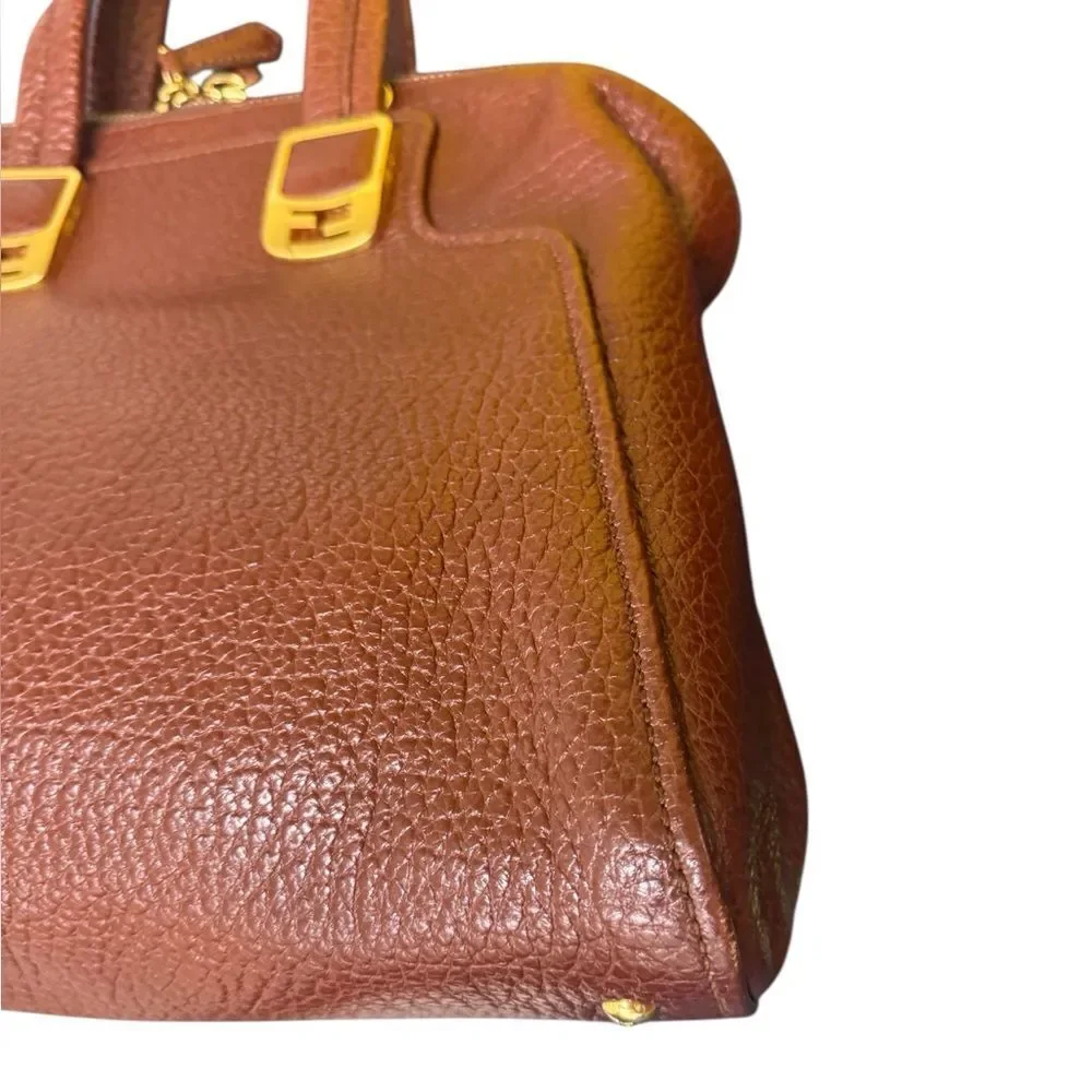 FENDI Brown Pebbled Leather Chameleon Top Handle Tote Bag Handbag Auth Ex.++ - Picture 9 of 16